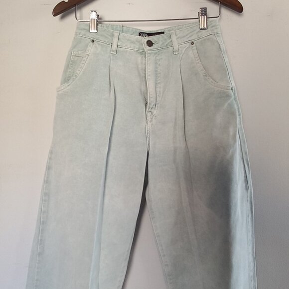 Zara light turquoise barrel fit jeans - Picture 2 of 12
